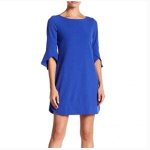 New! Vince Camuto Cobalt Blue Crepe Knit Bell Sleeve Mini Dress Women's Size 12